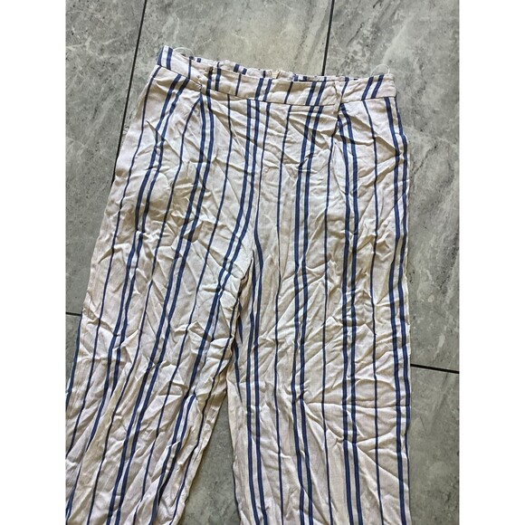 Lucy Paris Blue Beige Striped Wide Leg Pants M - Picture 2 of 7